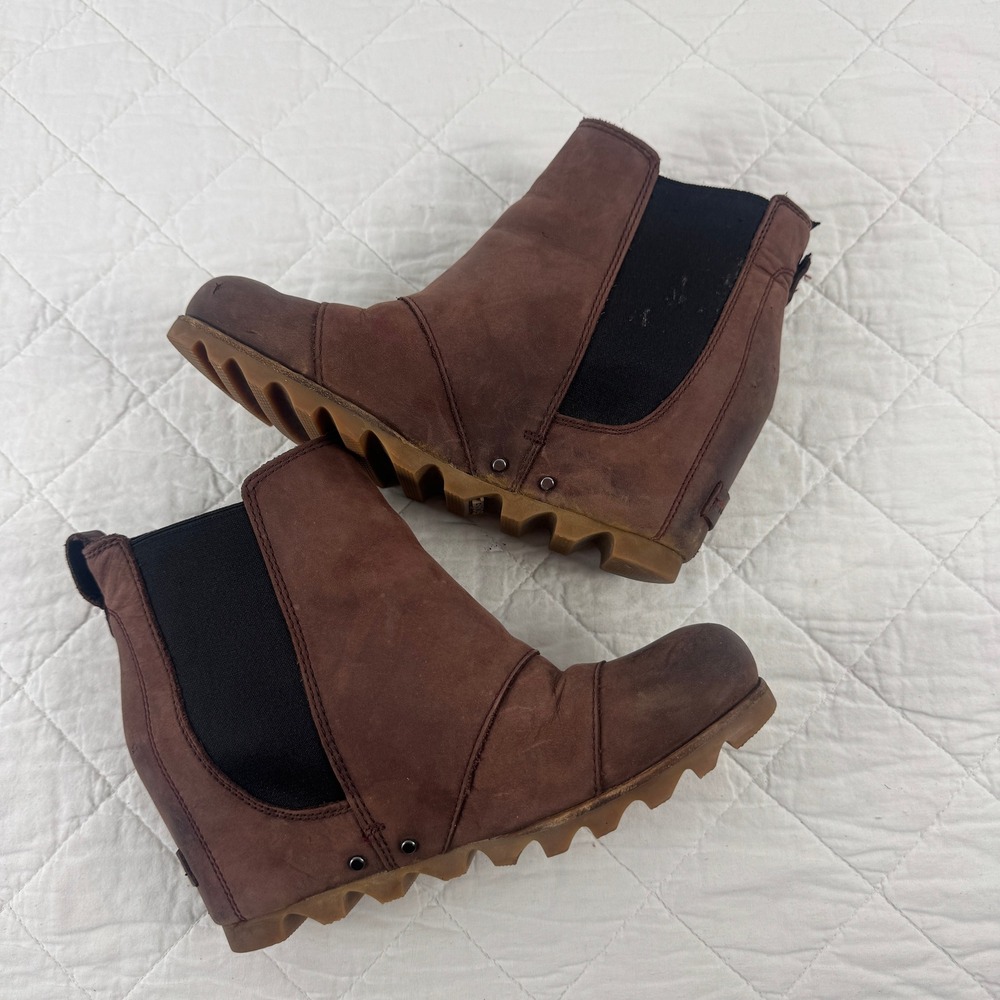 Sorel Lea Wedge Boots Burgundy Leather Chelsea Ankle Boot NL2704-628 Womens 7.5 - Picture 5 of 10